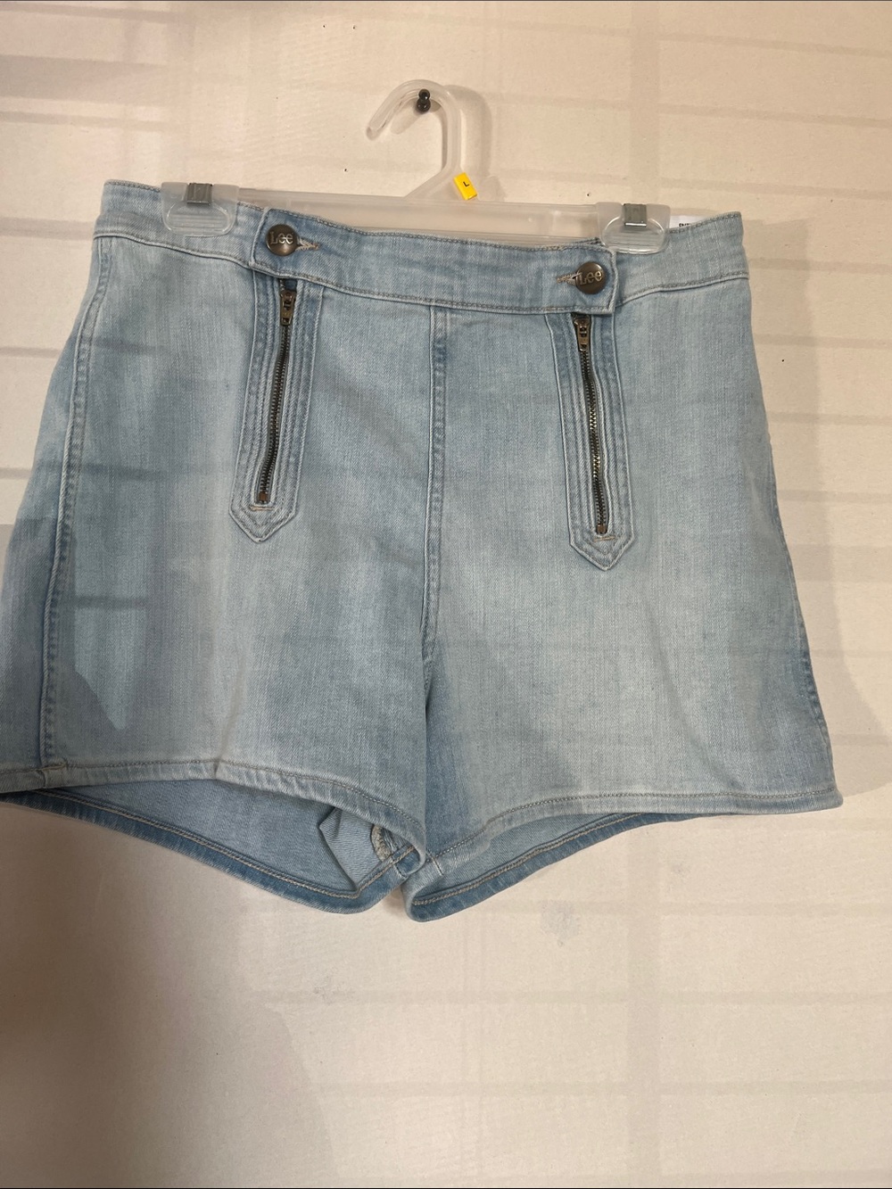 Lee Light Blue Denim High-Rise Shorts with Dual Front Zips